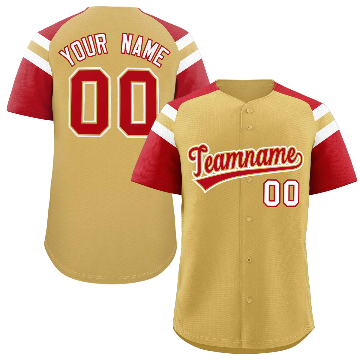 Custom Old Gold Red Contrast Raglan Sleeves Authentic Baseball Jersey| KXKSHOP