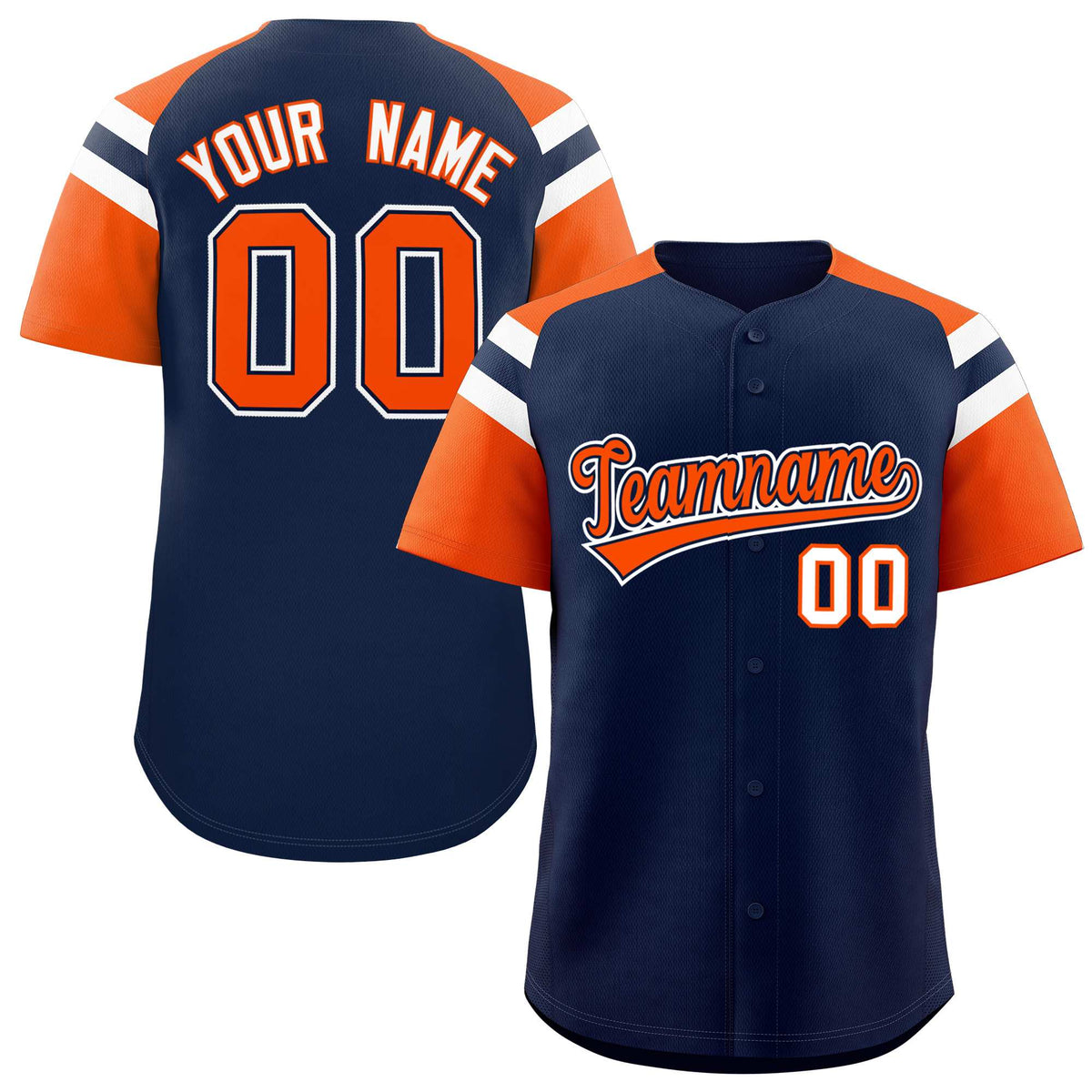 Custom Navy Orange Contrast Raglan Sleeves Authentic Baseball Jersey| KXKSHOP