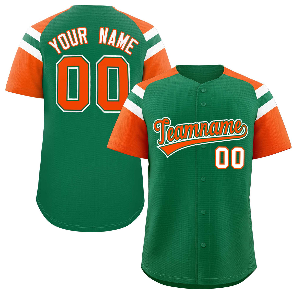 Custom Kelly Green Orange Contrast Raglan Sleeves Authentic Baseball Jersey| KXKSHOP