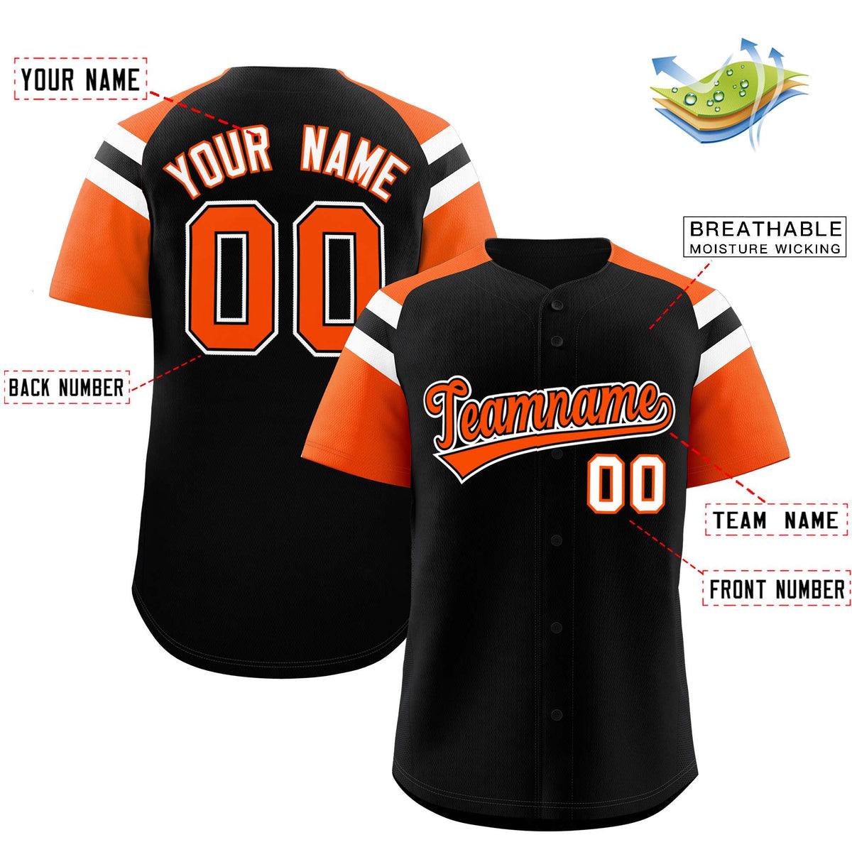 Custom Black Orange Contrast Raglan Sleeves Authentic Baseball Jersey| KXKSHOP