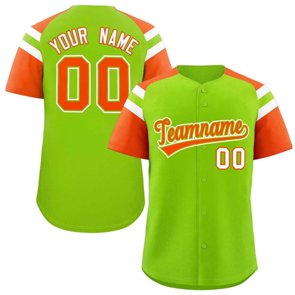Custom Neon Green Orange Contrast Raglan Sleeves Authentic Baseball Jersey| KXKSHOP