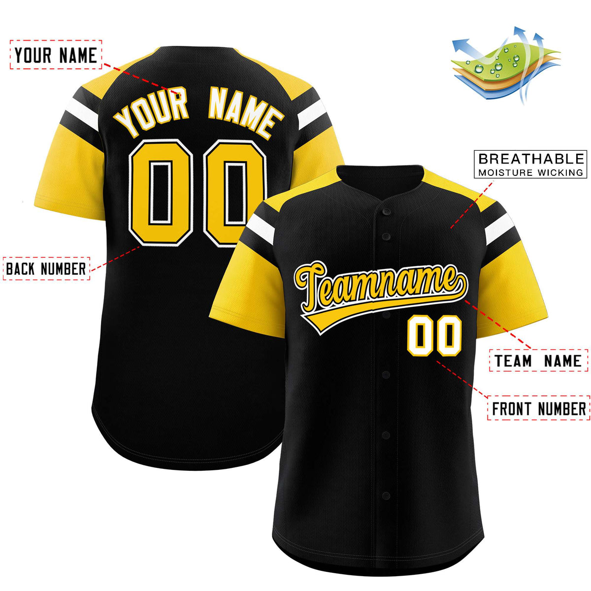 Custom Black Gold Contrast Raglan Sleeves Authentic Baseball Jersey| KXKSHOP
