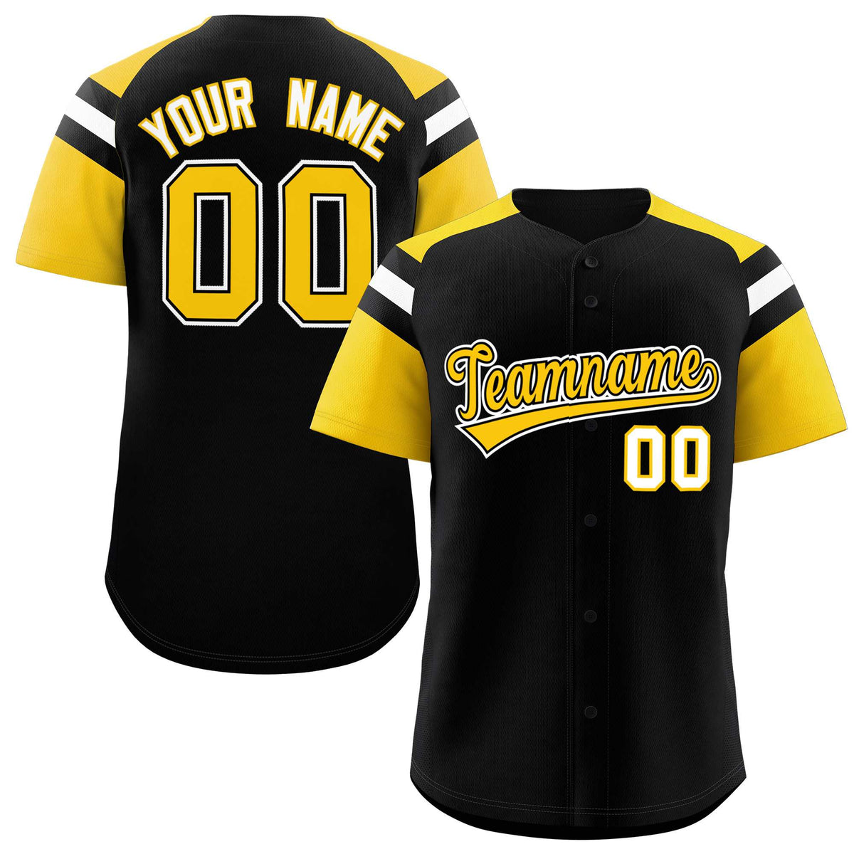 Custom Black Gold Contrast Raglan Sleeves Authentic Baseball Jersey| KXKSHOP
