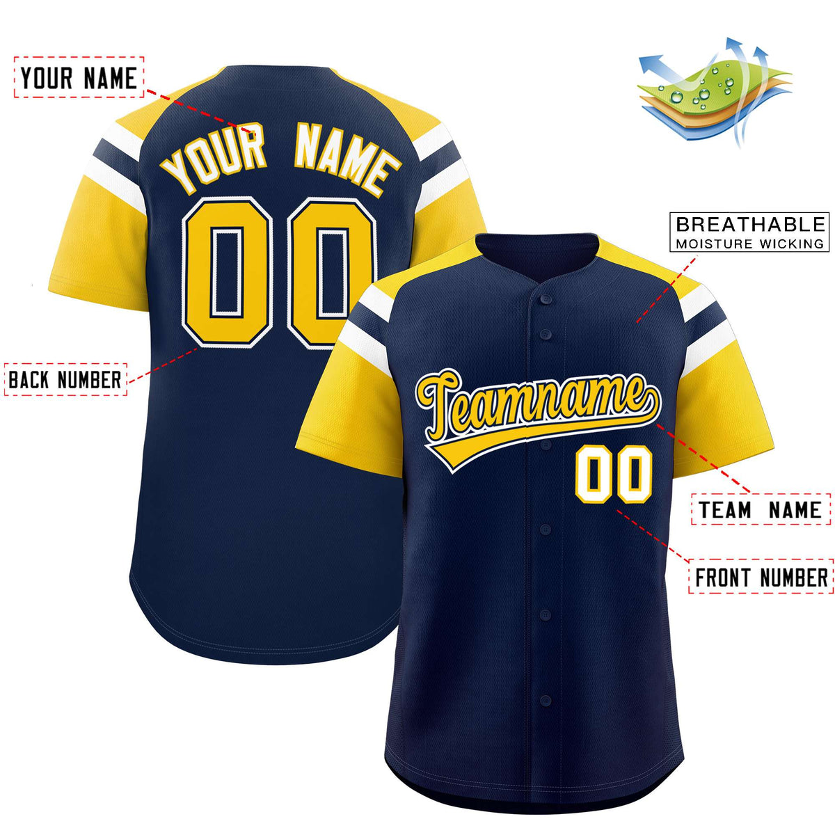 Custom Navy Gold Contrast Raglan Sleeves Authentic Baseball Jersey| KXKSHOP