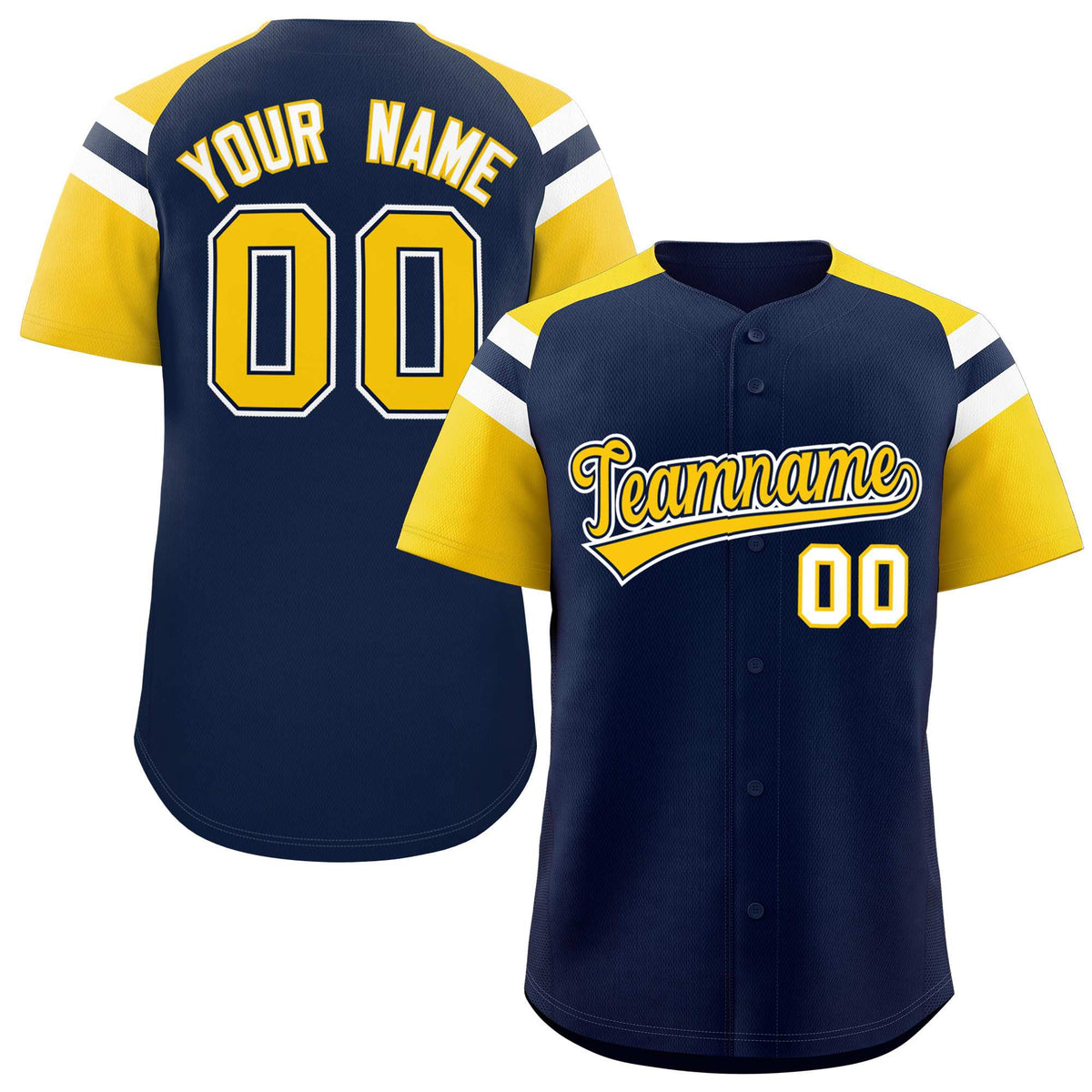 Custom Navy Gold Contrast Raglan Sleeves Authentic Baseball Jersey| KXKSHOP