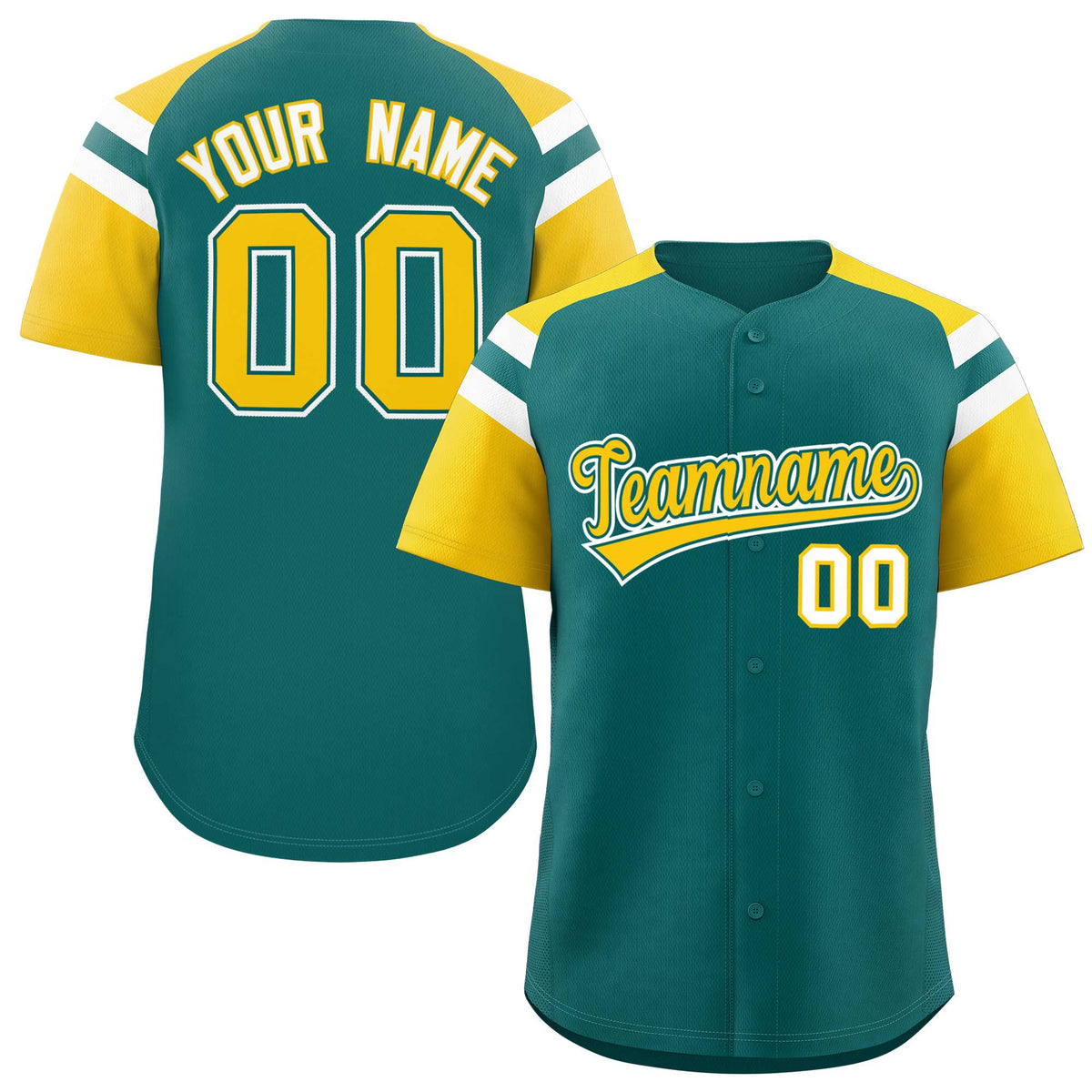 Custom Aqua Gold Contrast Raglan Sleeves Authentic Baseball Jersey| KXKSHOP