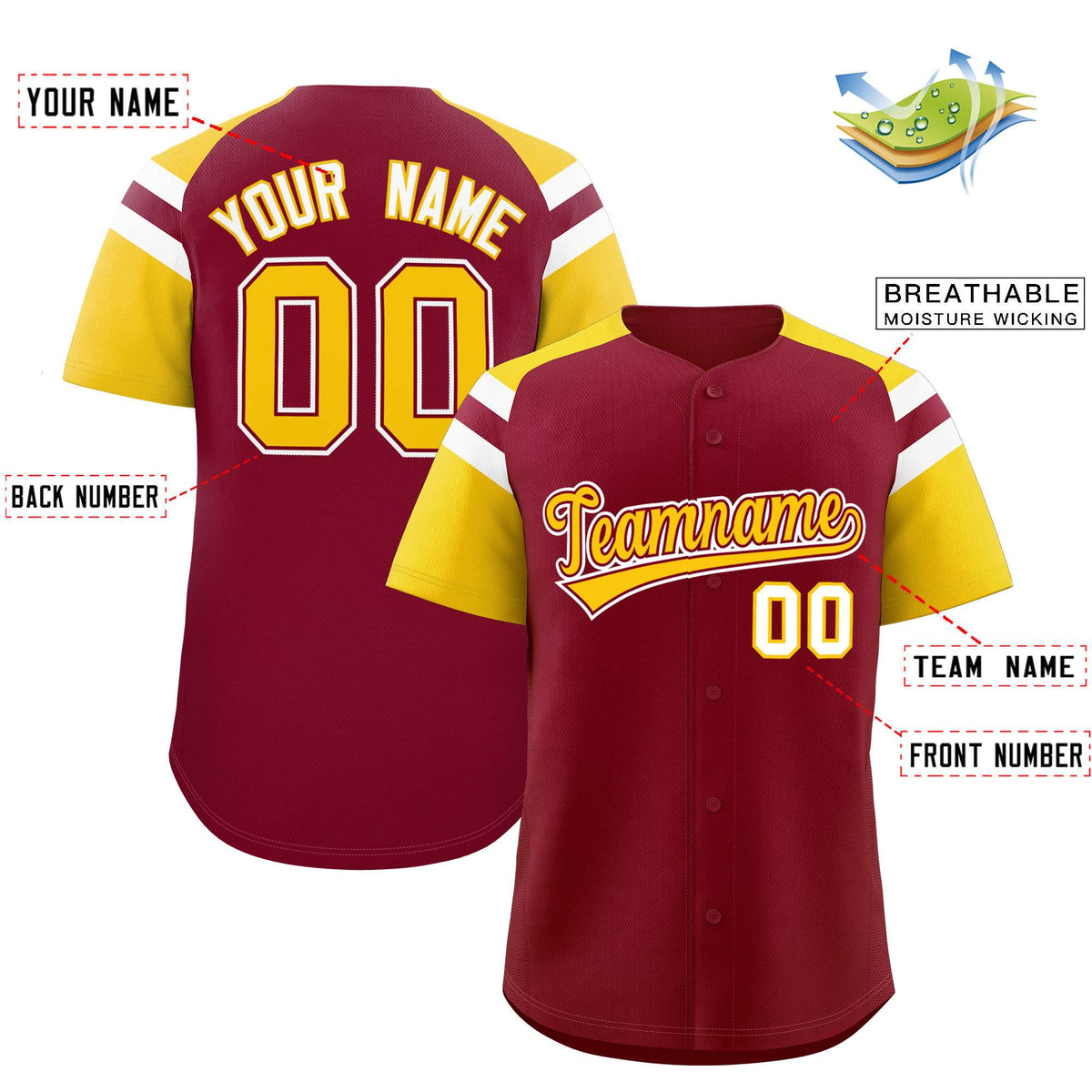 Custom Crimson Gold Contrast Raglan Sleeves Authentic Baseball Jersey| KXKSHOP