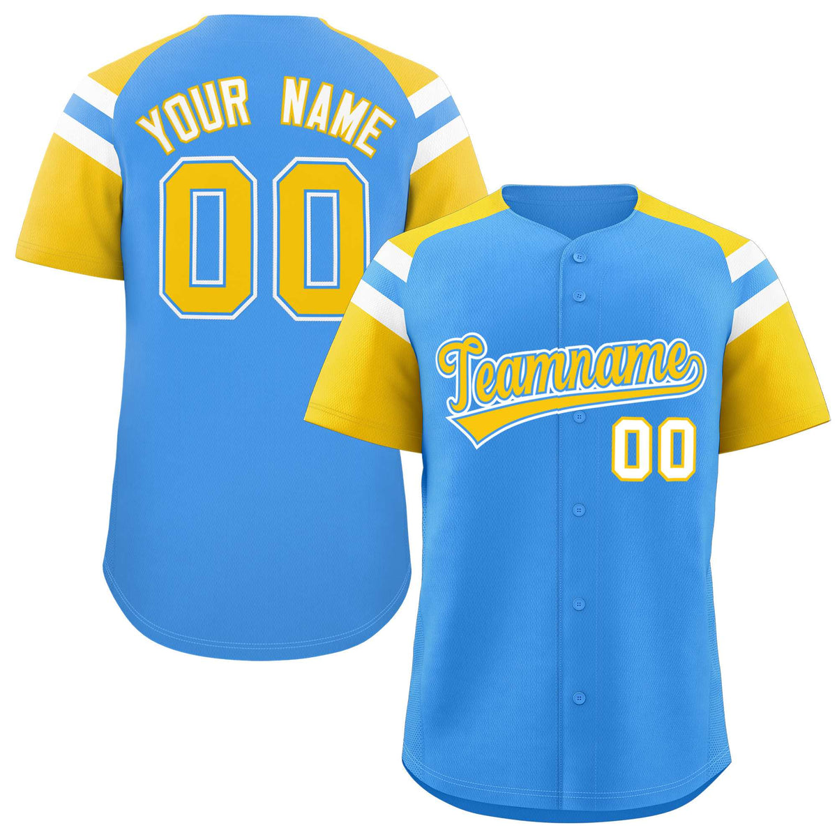 Custom Powder Blue Gold Contrast Raglan Sleeves Authentic Baseball Jersey| KXKSHOP