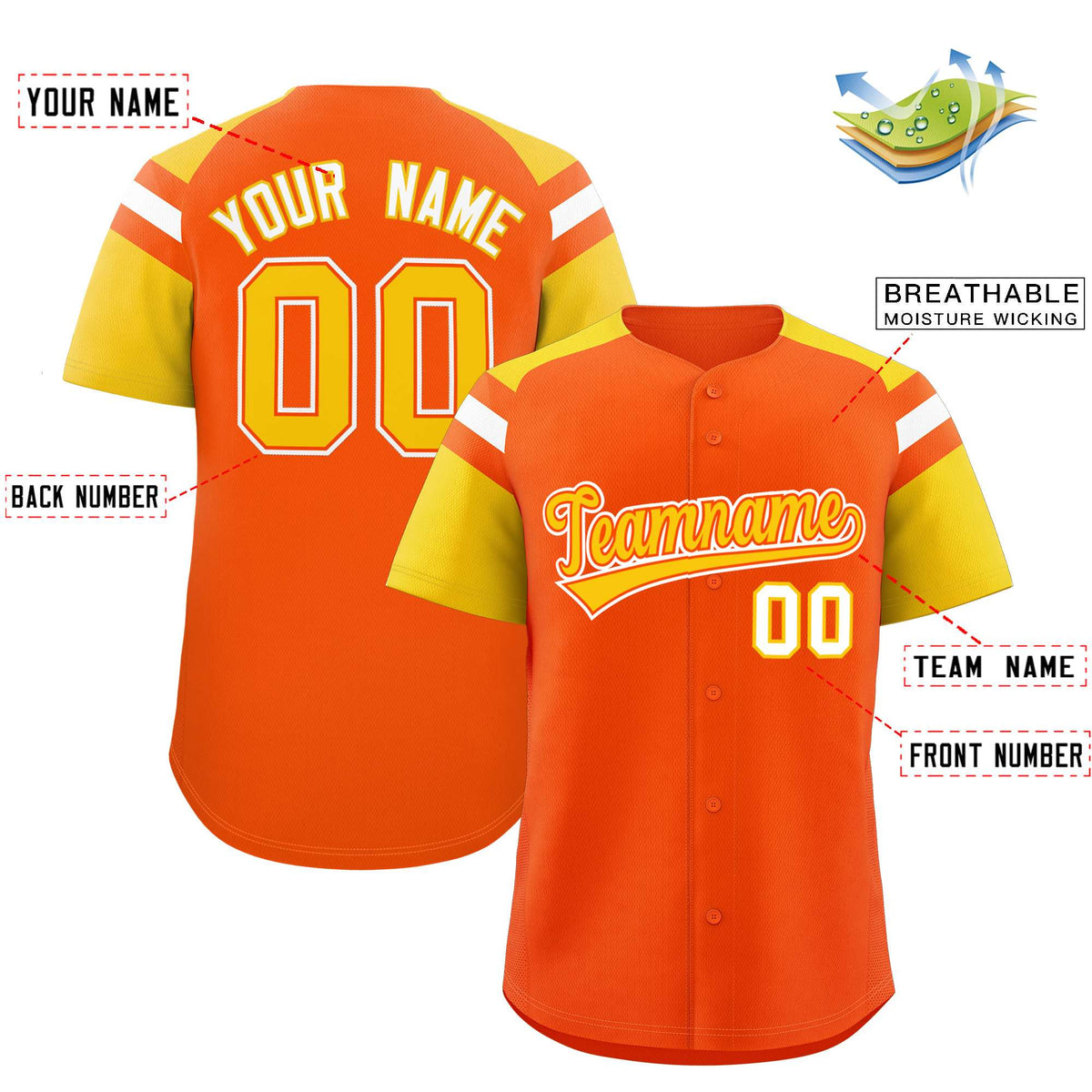 Custom Orange Gold Contrast Raglan Sleeves Authentic Baseball Jersey| KXKSHOP