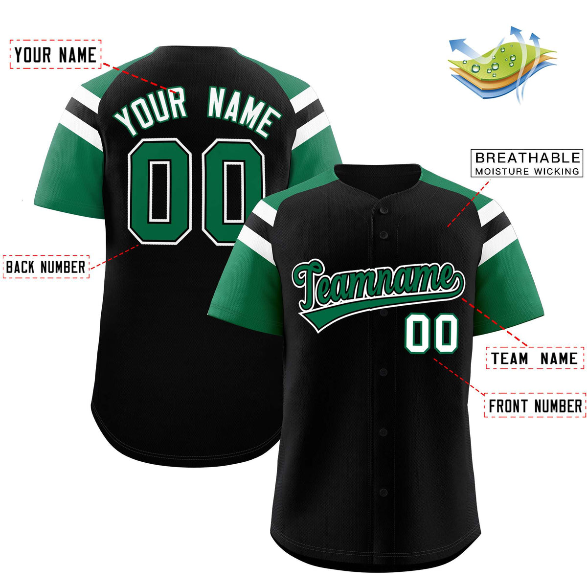 Custom Black Kelly Green Contrast Raglan Sleeves Authentic Baseball Jersey| KXKSHOP