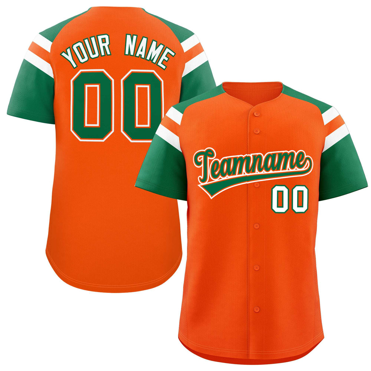 Custom Orange Kelly Green Contrast Raglan Sleeves Authentic Baseball Jersey| KXKSHOP