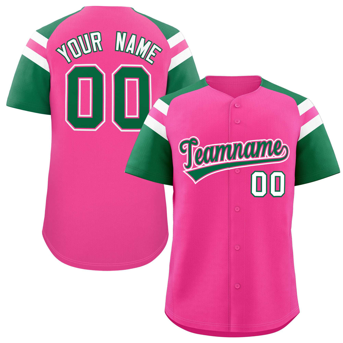 Custom Pink Kelly Green Contrast Raglan Sleeves Authentic Baseball Jersey| KXKSHOP