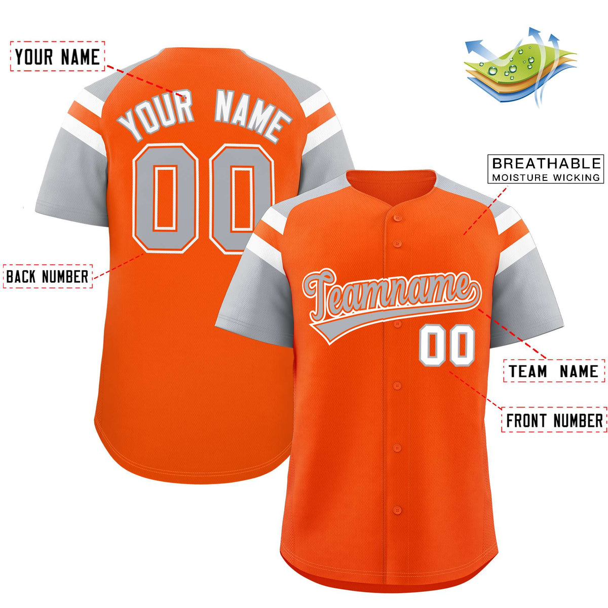 Custom Orange Silver Contrast Raglan Sleeves Authentic Baseball Jersey| KXKSHOP