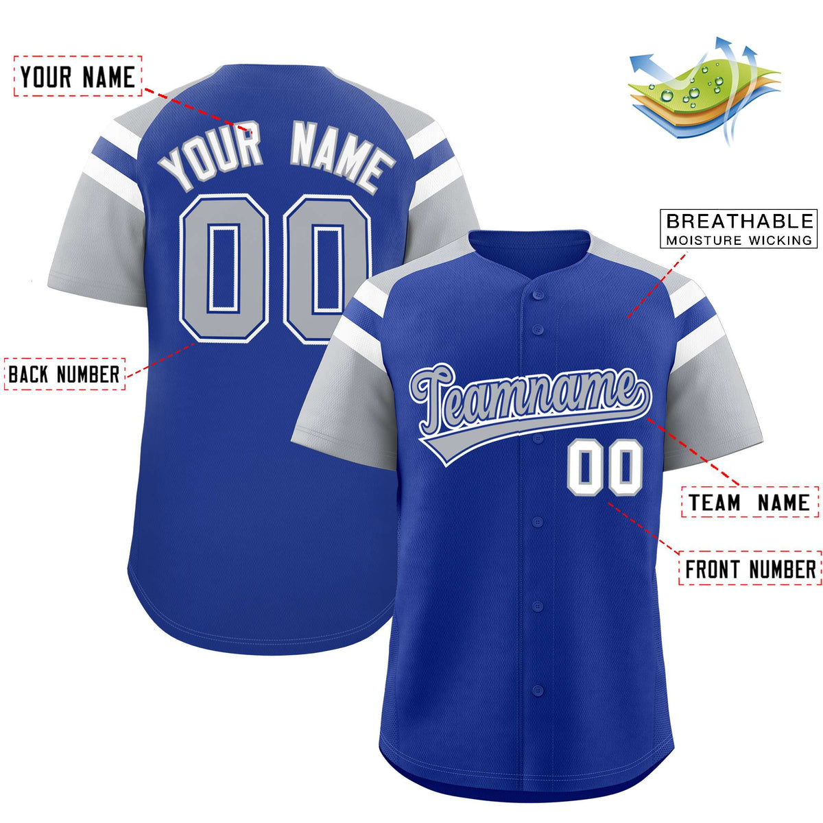 Custom Royal Silver Contrast Raglan Sleeves Authentic Baseball Jersey| KXKSHOP
