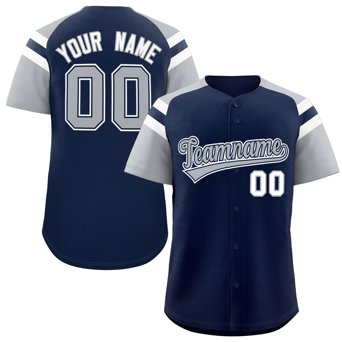 Custom Navy Silver Contrast Raglan Sleeves Authentic Baseball Jersey| KXKSHOP