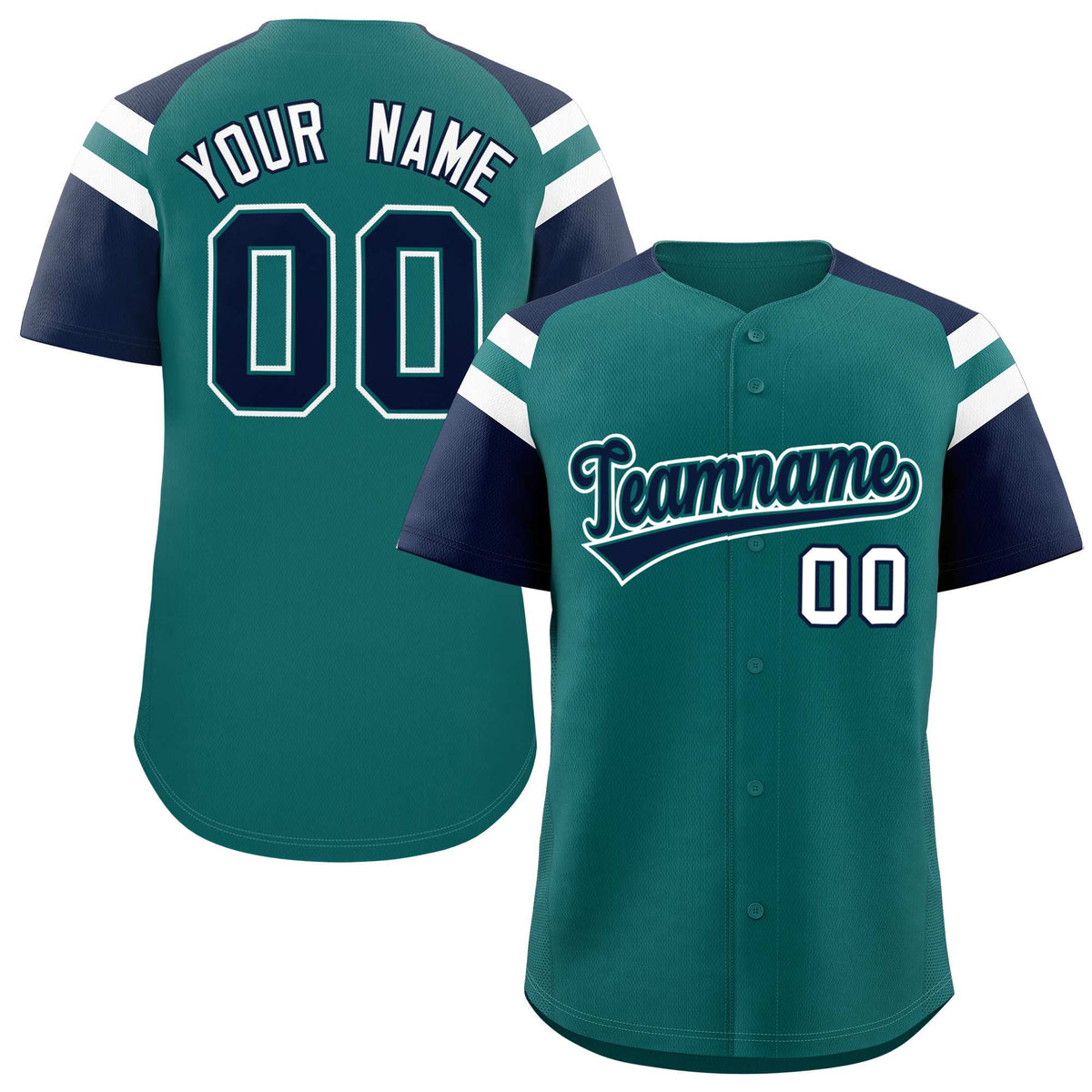 Custom Aqua Navy Contrast Raglan Sleeves Authentic Baseball Jersey| KXKSHOP