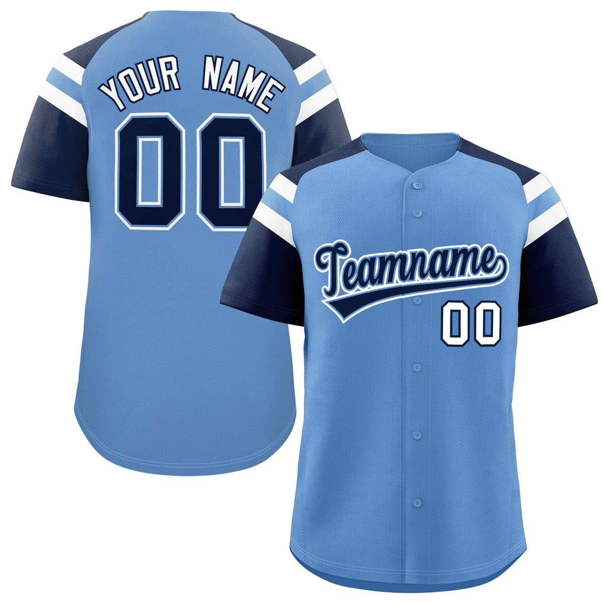 Custom Light Blue Navy Contrast Raglan Sleeves Authentic Baseball Jersey| KXKSHOP