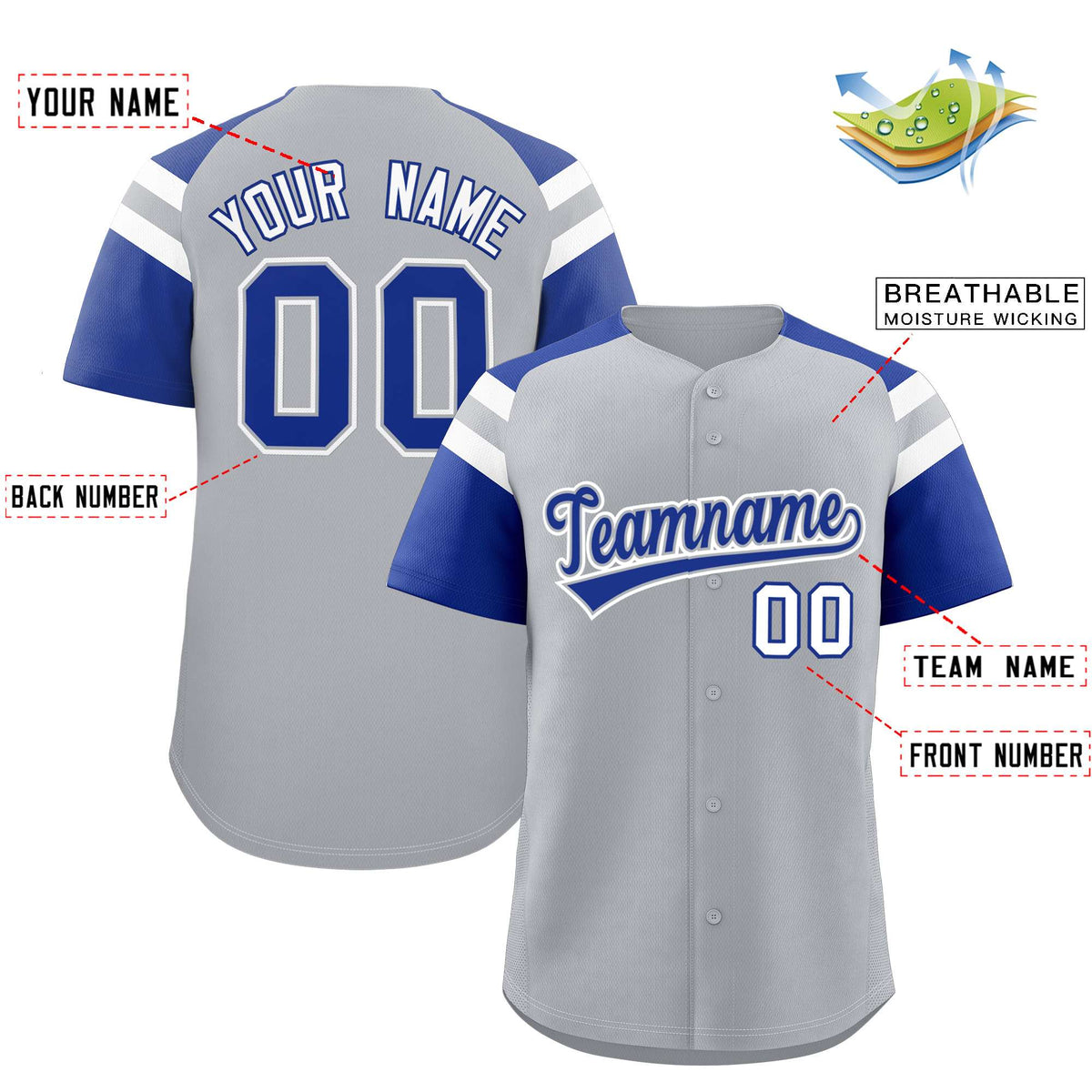 Custom Silver Royal Contrast Raglan Sleeves Authentic Baseball Jersey| KXKSHOP