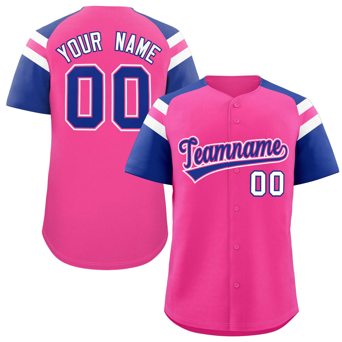 Custom Pink Royal Contrast Raglan Sleeves Authentic Baseball Jersey| KXKSHOP