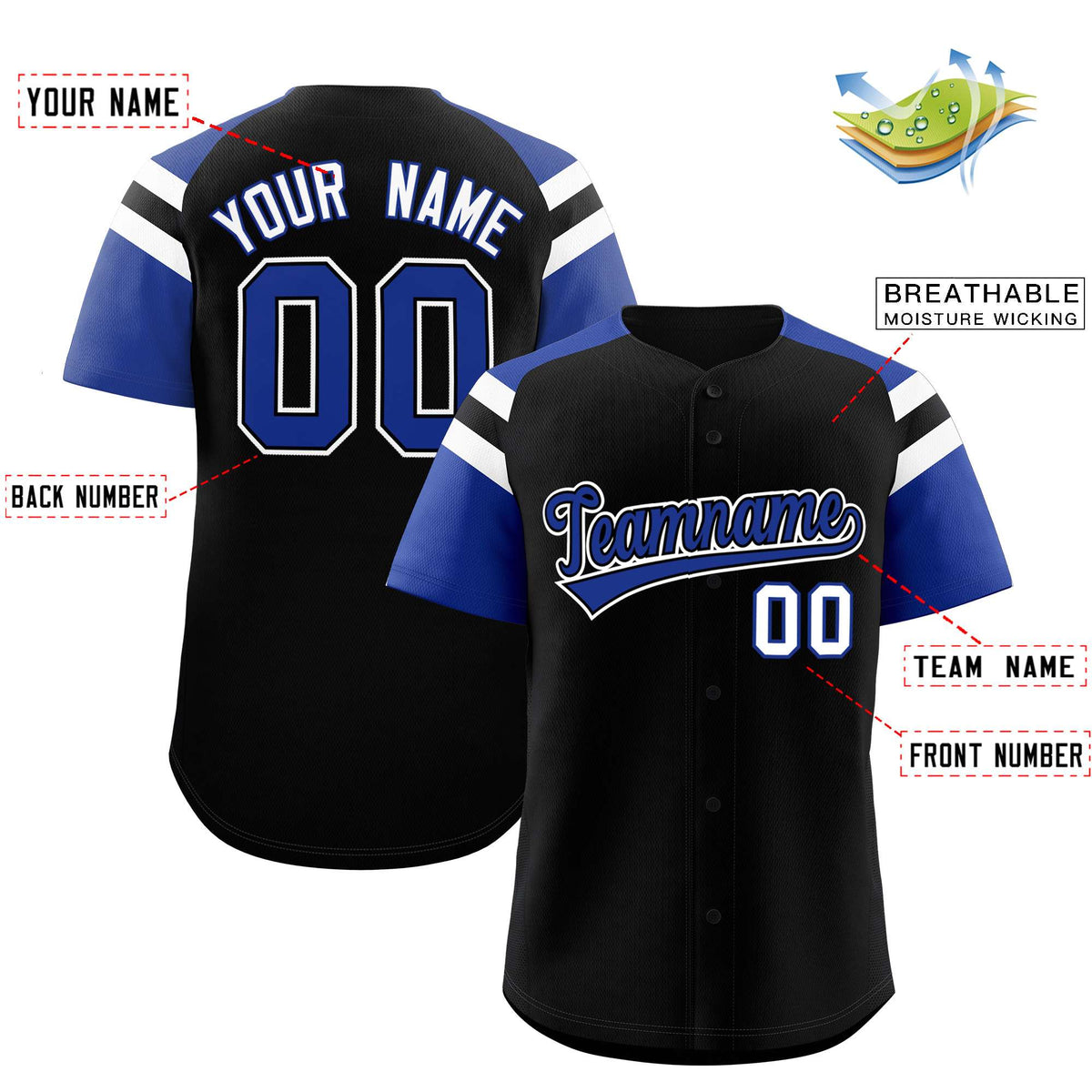 Custom Black Royal Contrast Raglan Sleeves Authentic Baseball Jersey| KXKSHOP