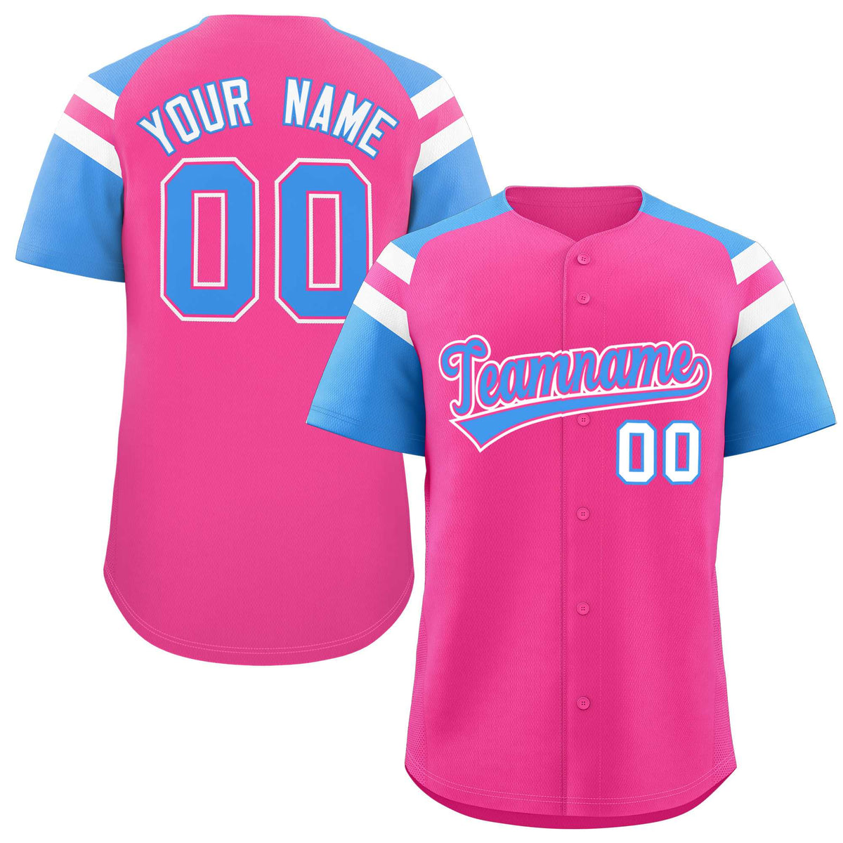 Custom Pink Powder Blue Contrast Raglan Sleeves Authentic Baseball Jersey| KXKSHOP