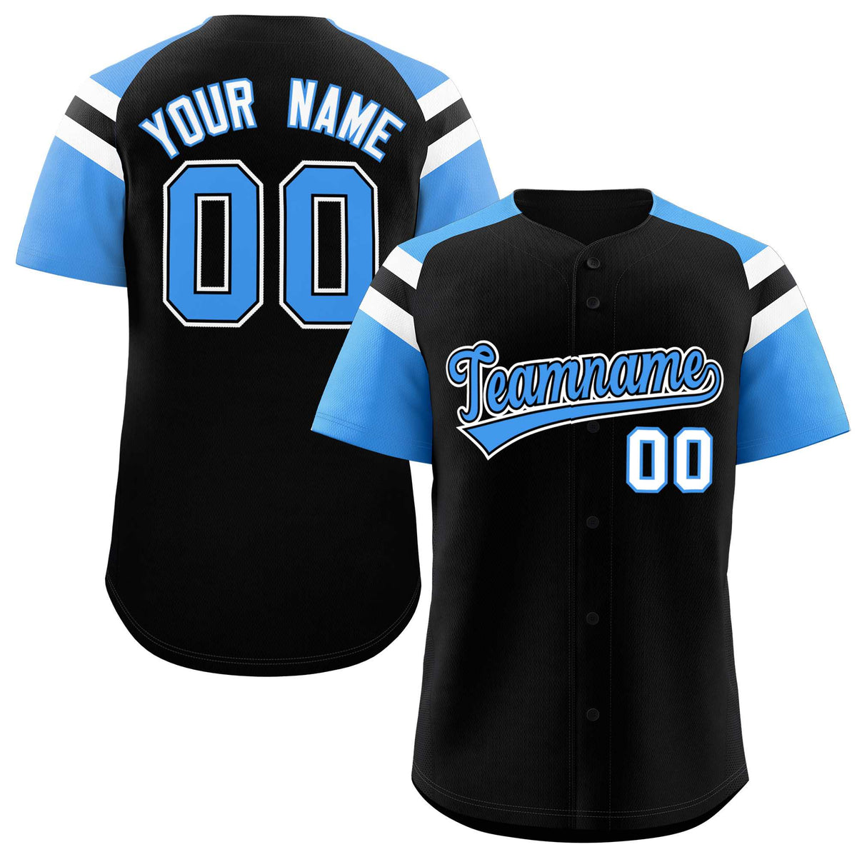 Custom Black Powder Blue Contrast Raglan Sleeves Authentic Baseball Jersey| KXKSHOP