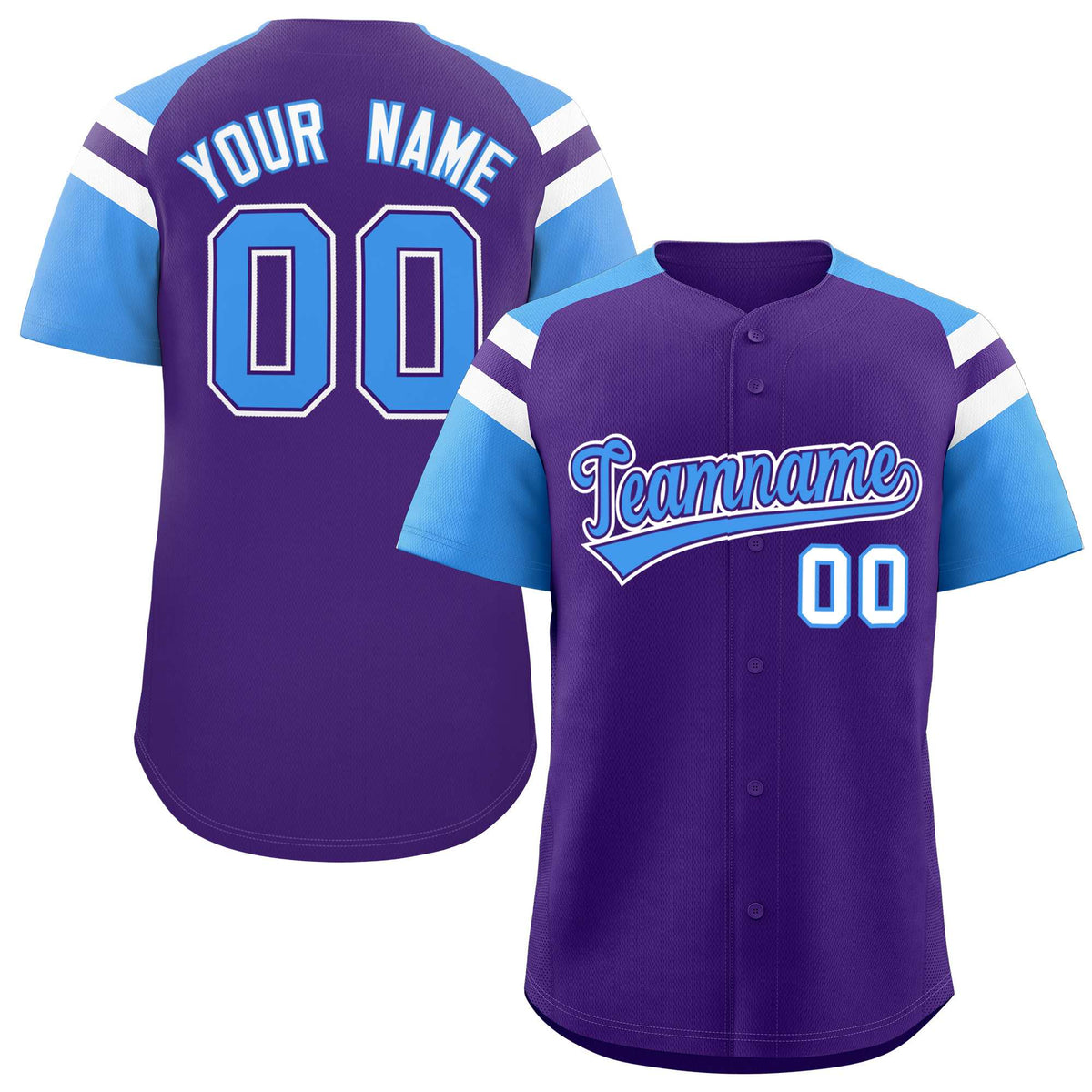Custom Purple Powder Blue Contrast Raglan Sleeves Authentic Baseball Jersey| KXKSHOP