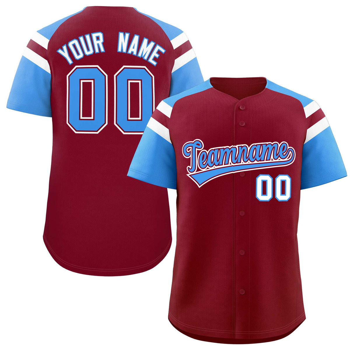 Custom Crimson Powder Blue Contrast Raglan Sleeves Authentic Baseball Jersey| KXKSHOP