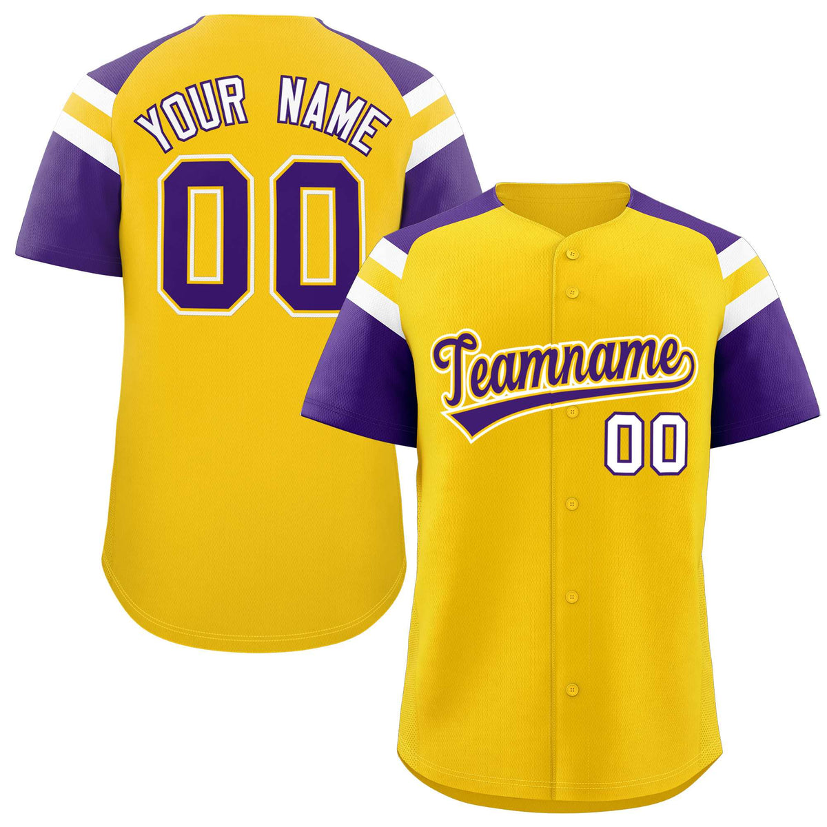 Custom Gold Purple Contrast Raglan Sleeves Authentic Baseball Jersey| KXKSHOP