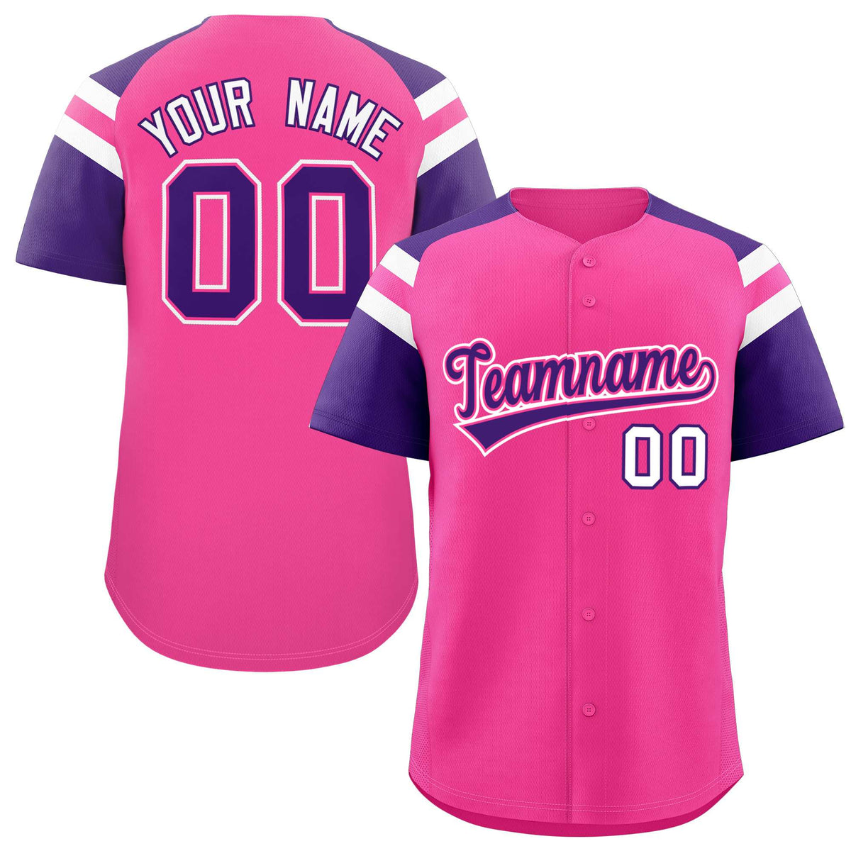Custom Pink Purple Contrast Raglan Sleeves Authentic Baseball Jersey| KXKSHOP