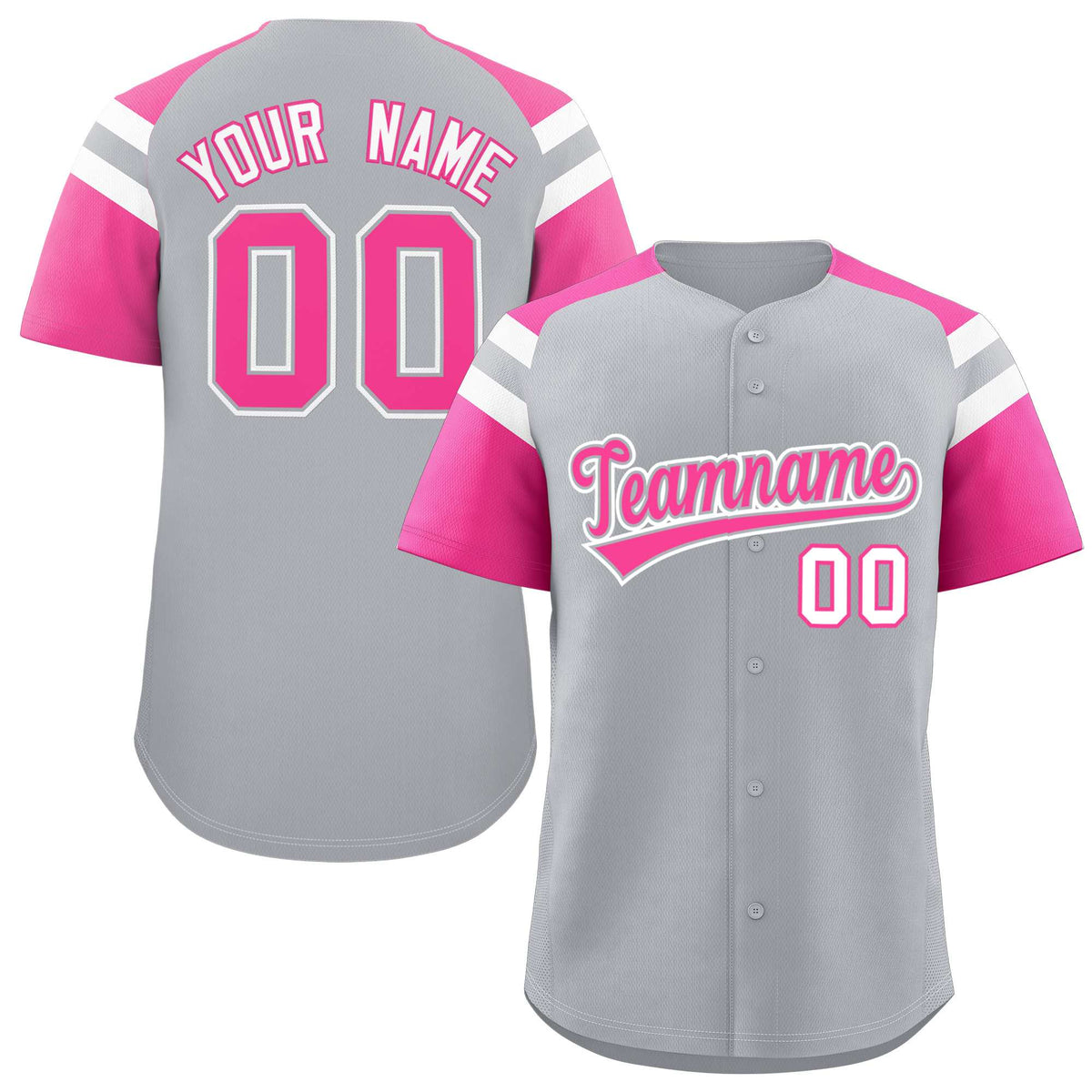 Custom Silver Pink Contrast Raglan Sleeves Authentic Baseball Jersey| KXKSHOP