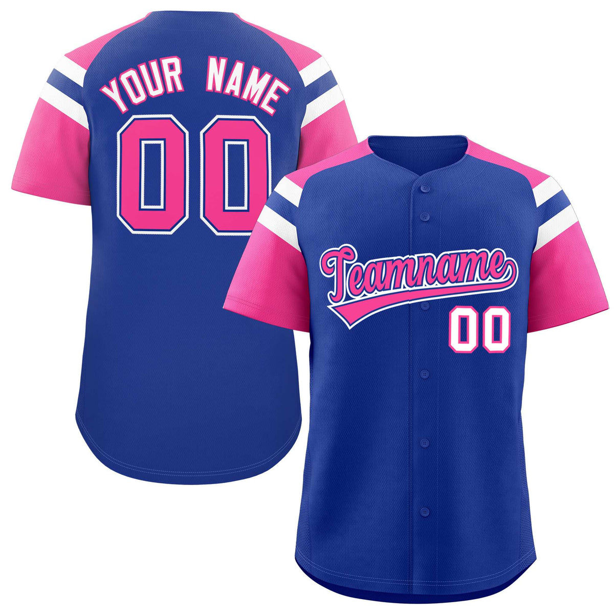 Custom Royal Pink Contrast Raglan Sleeves Authentic Baseball Jersey| KXKSHOP