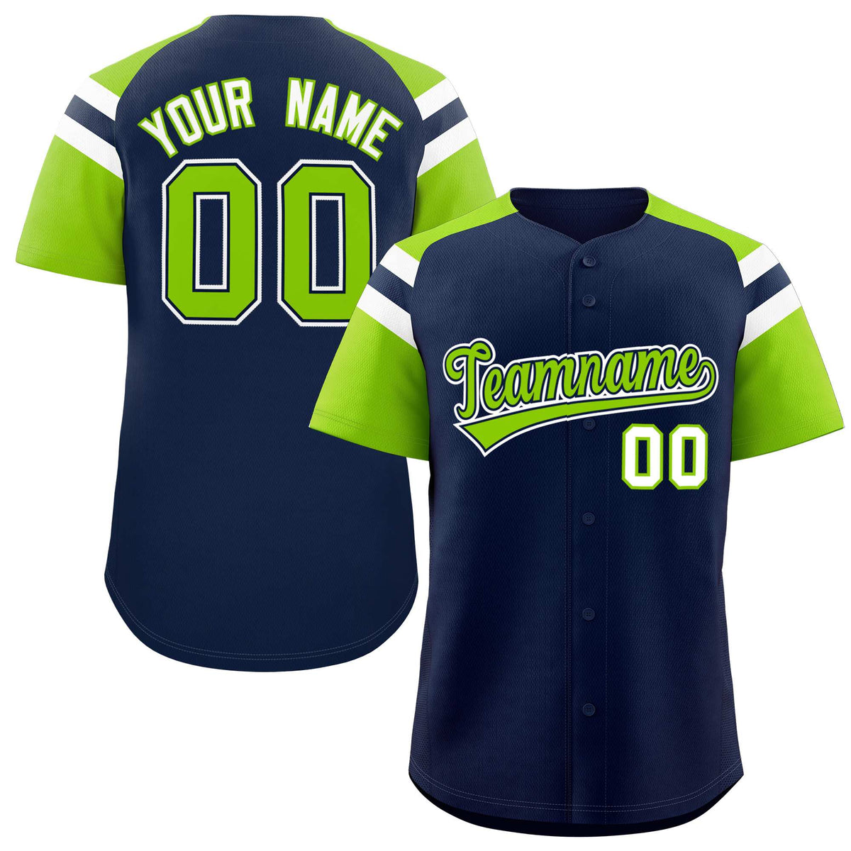 Custom Navy Neon Green Contrast Raglan Sleeves Authentic Baseball Jersey| KXKSHOP