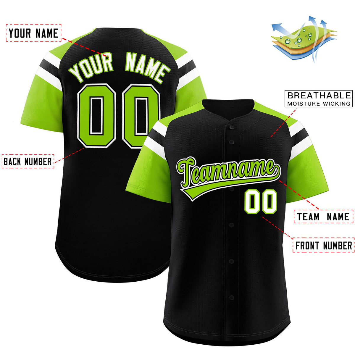 Custom Black Neon Green Contrast Raglan Sleeves Authentic Baseball Jersey| KXKSHOP