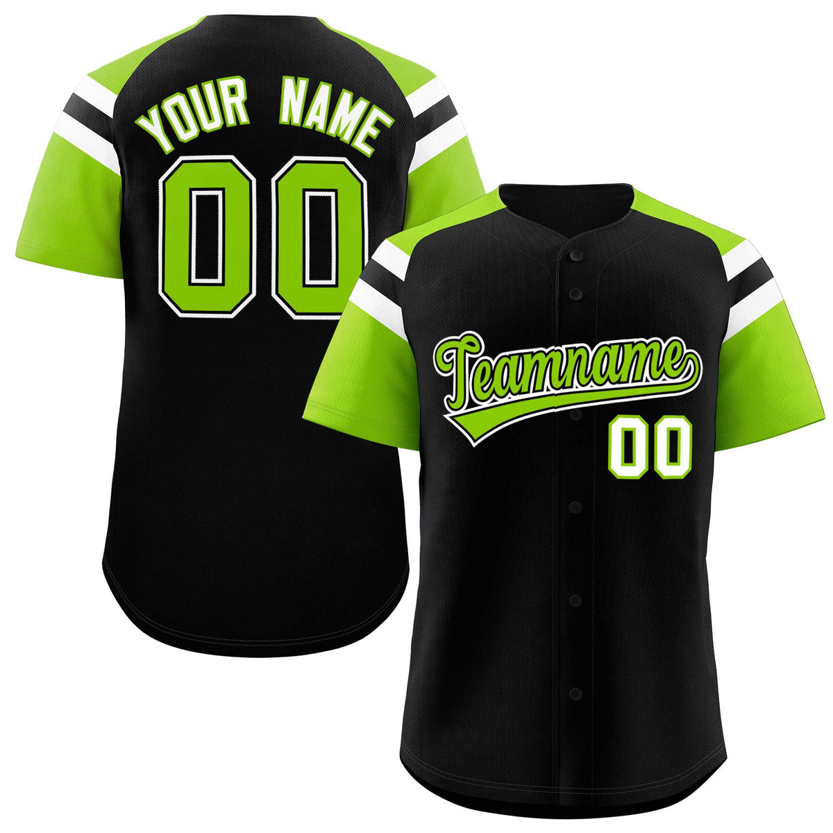 Custom Black Neon Green Contrast Raglan Sleeves Authentic Baseball Jersey| KXKSHOP