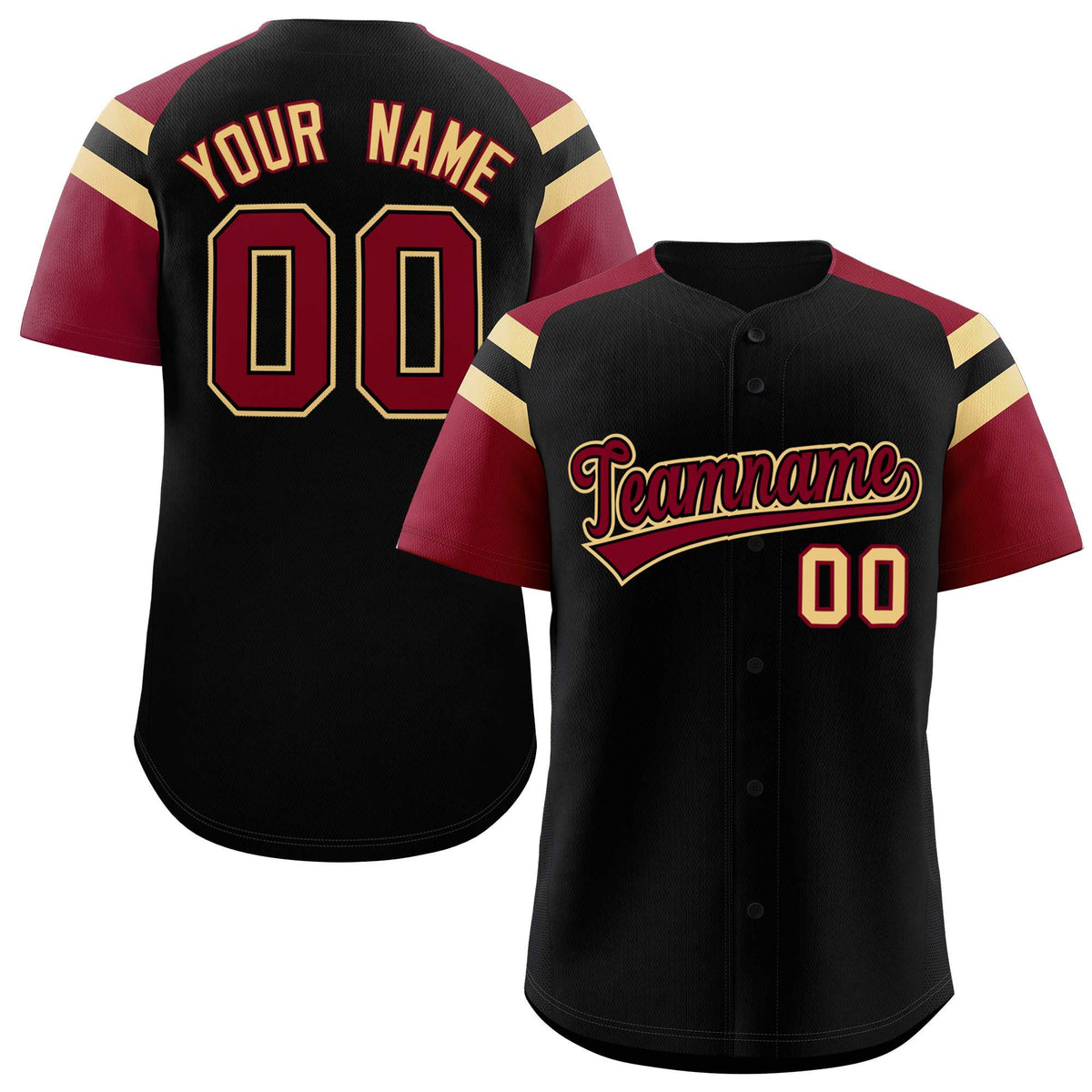 Custom Black Crimson Contrast Raglan Sleeves Authentic Baseball Jersey| KXKSHOP