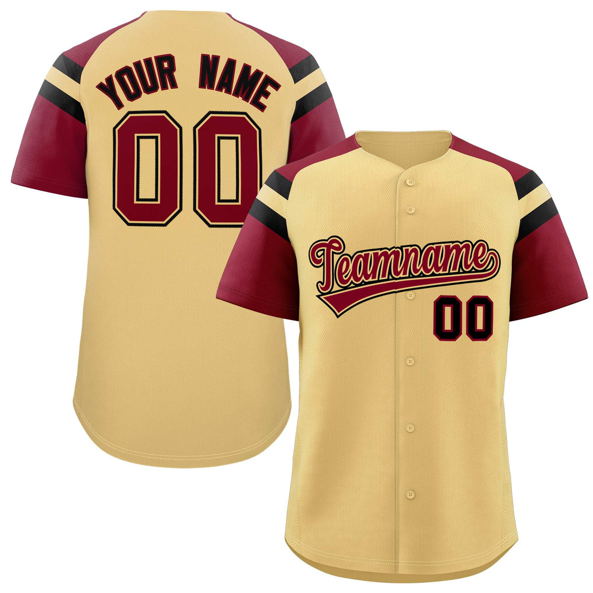 Custom Khaki Crimson Contrast Raglan Sleeves Authentic Baseball Jersey| KXKSHOP