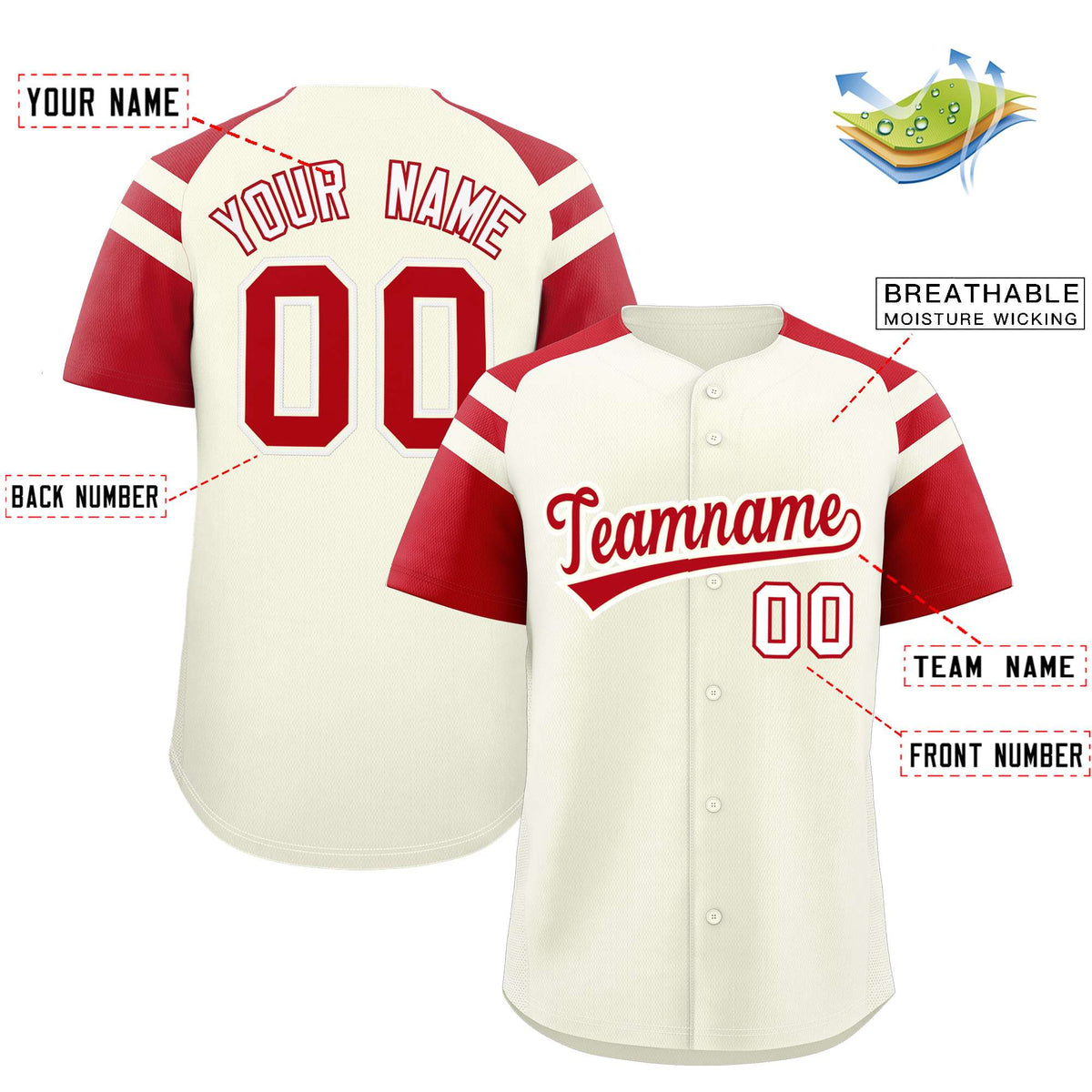 Custom Cream Red Contrast Raglan Sleeves Authentic Baseball Jersey| KXKSHOP