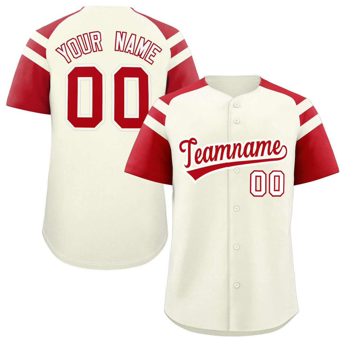 Custom Cream Red Contrast Raglan Sleeves Authentic Baseball Jersey| KXKSHOP