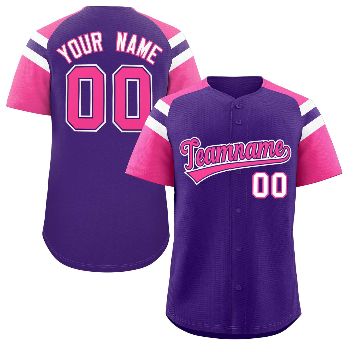 Custom Purple Pink Contrast Raglan Sleeves Authentic Baseball Jersey| KXKSHOP