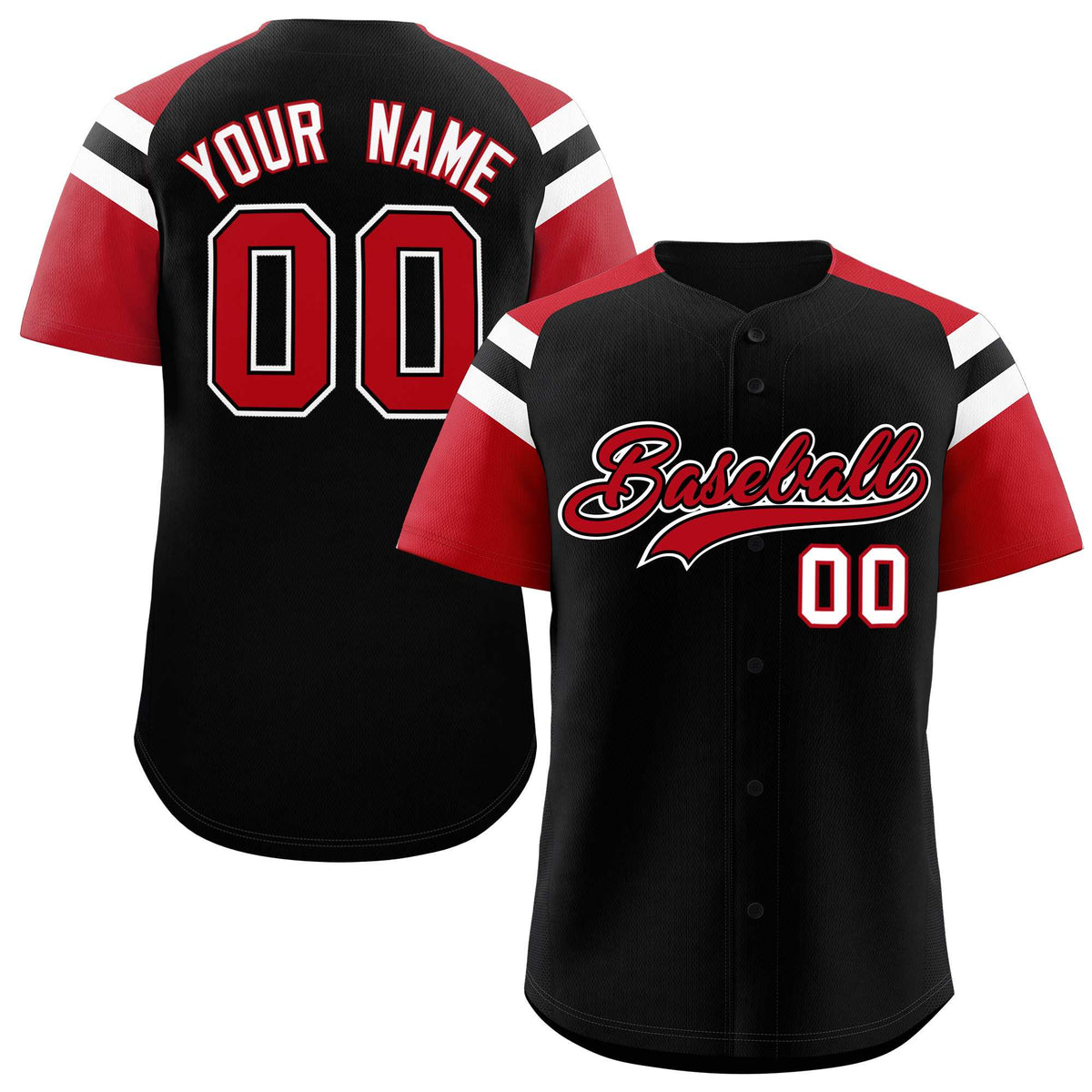 Custom Black Red Contrast Raglan Sleeves Authentic Baseball Jersey| KXKSHOP