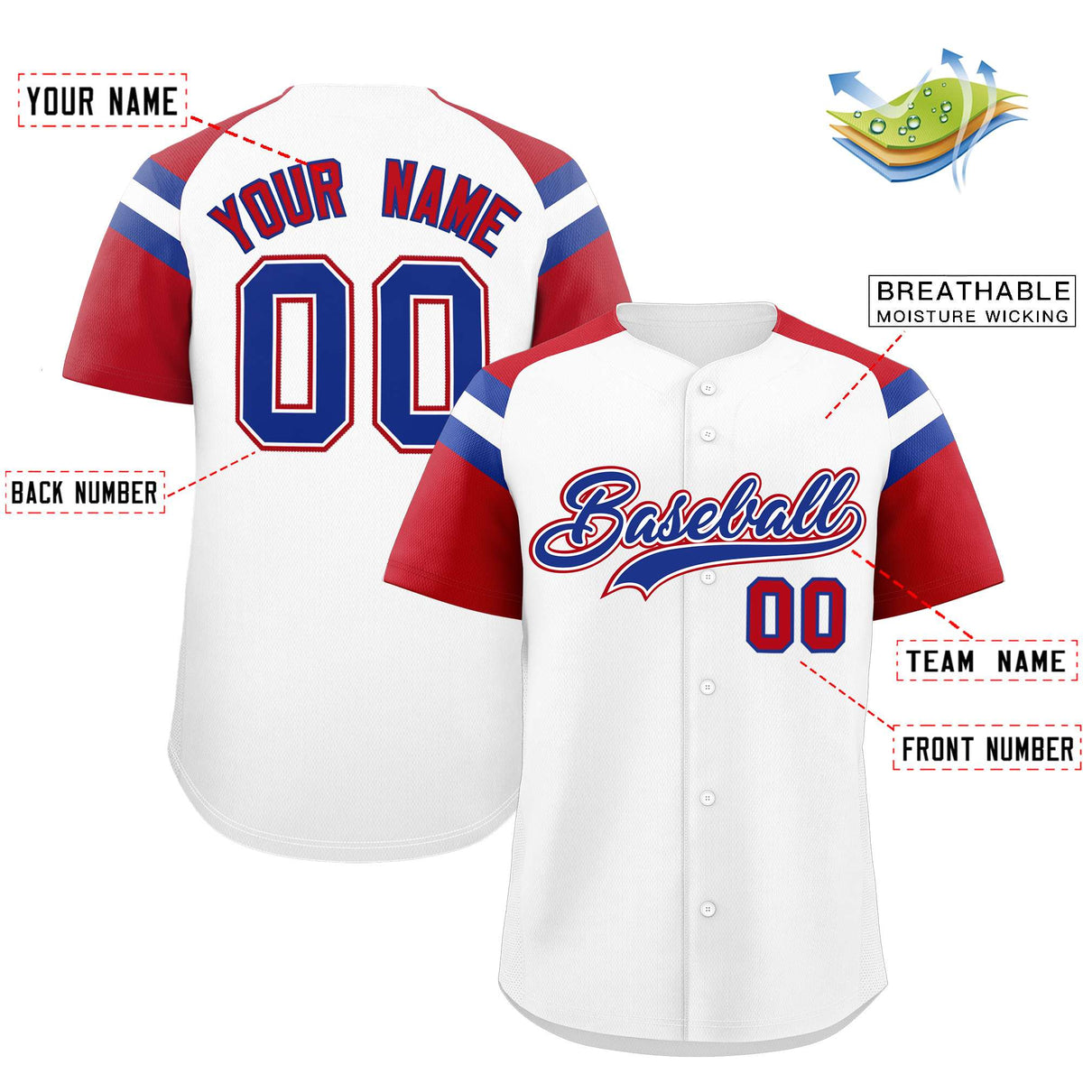 Custom White Red Contrast Raglan Sleeves Authentic Baseball Jersey| KXKSHOP