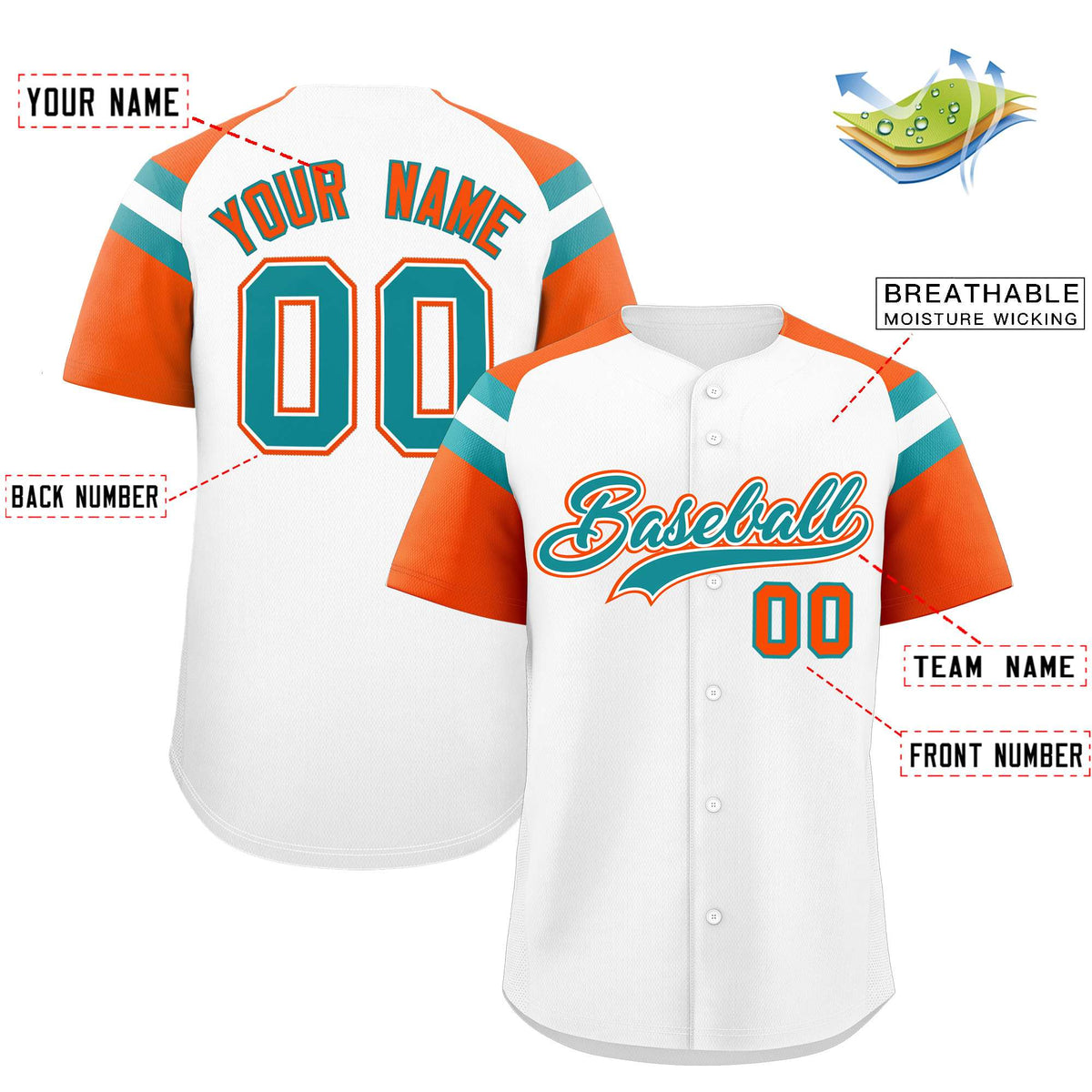 Custom White Orange Contrast Raglan Sleeves Authentic Baseball Jersey| KXKSHOP