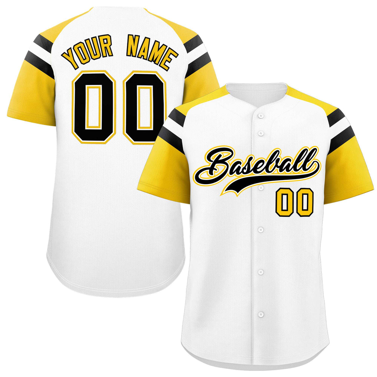 Custom White Gold Contrast Raglan Sleeves Authentic Baseball Jersey| KXKSHOP