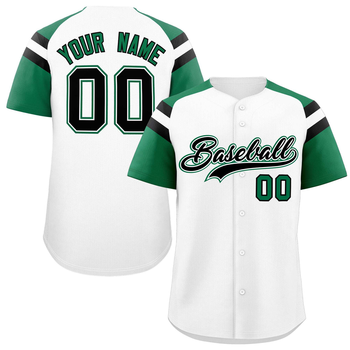 Custom White Kelly Green Contrast Raglan Sleeves Authentic Baseball Jersey| KXKSHOP