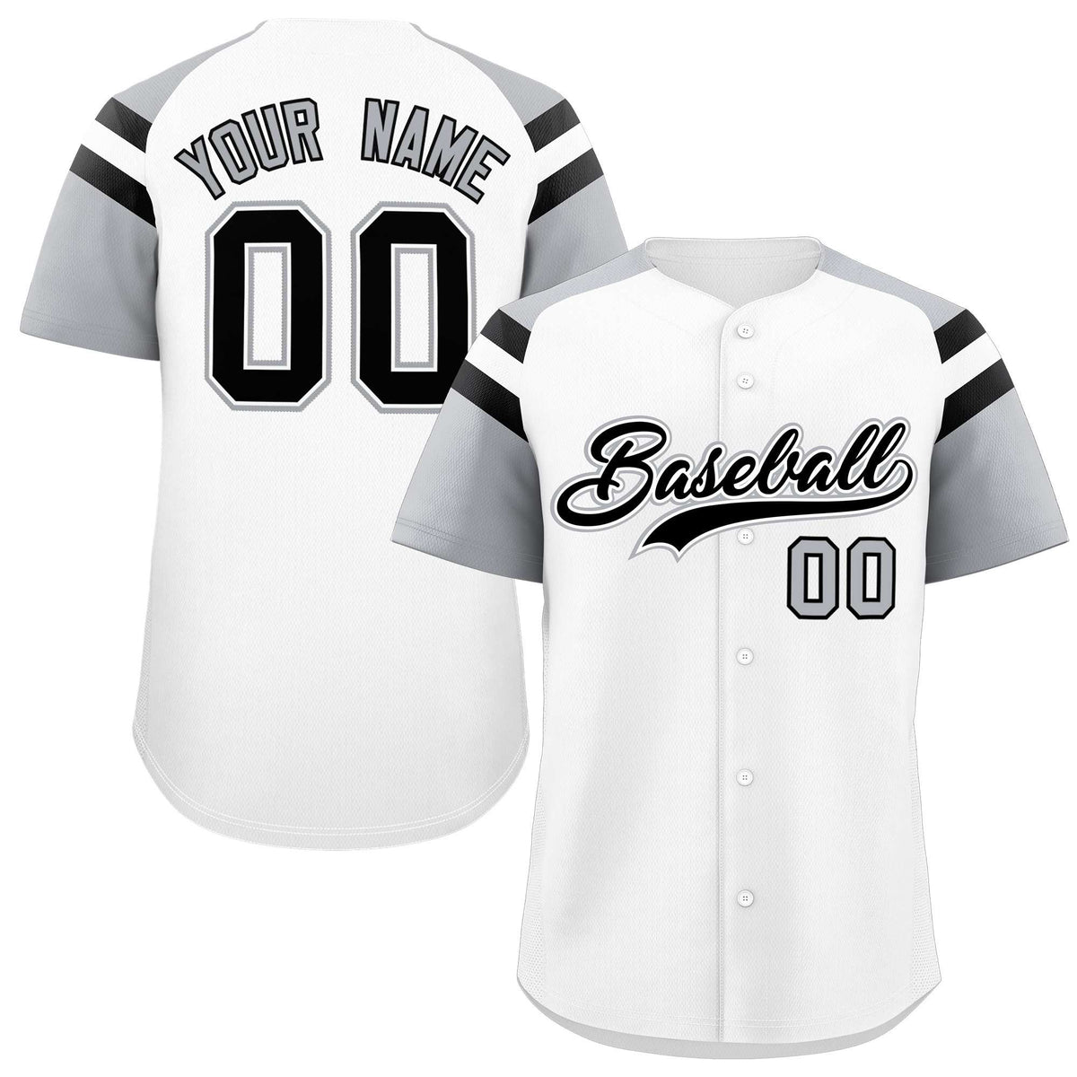 Custom White Silver Contrast Raglan Sleeves Authentic Baseball Jersey| KXKSHOP
