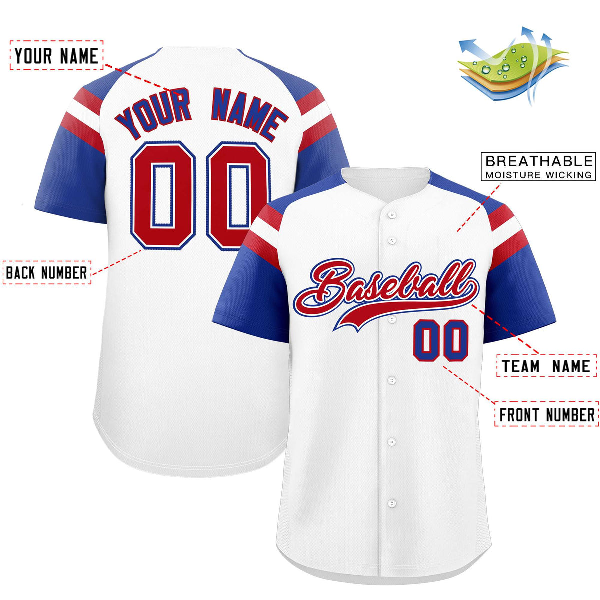 Custom White Royal Contrast Raglan Sleeves Authentic Baseball Jersey| KXKSHOP