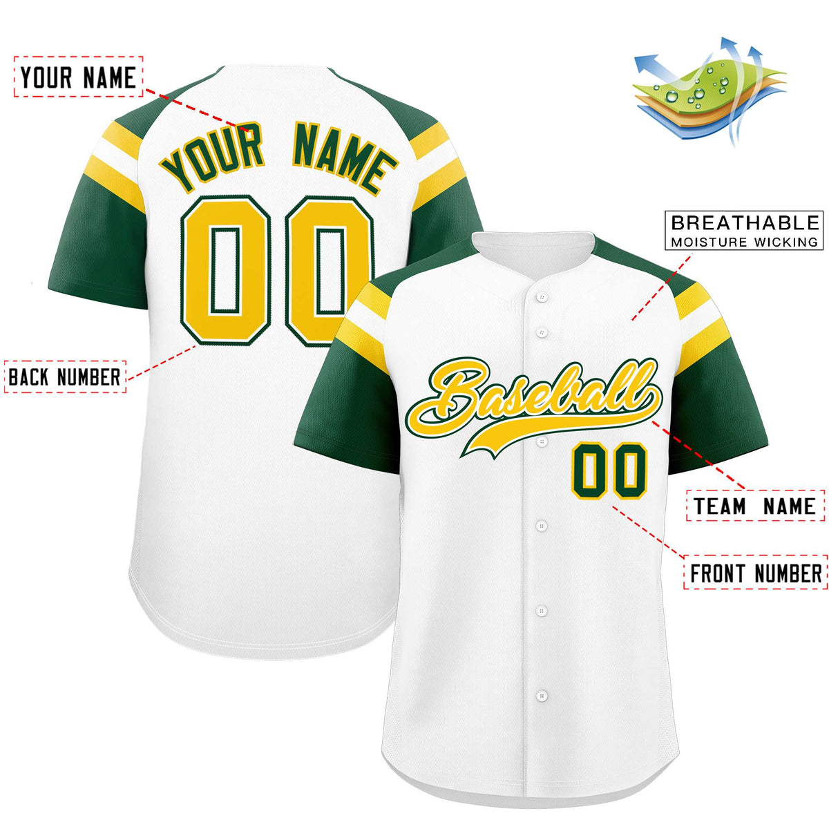 Custom White Green Contrast Raglan Sleeves Authentic Baseball Jersey| KXKSHOP