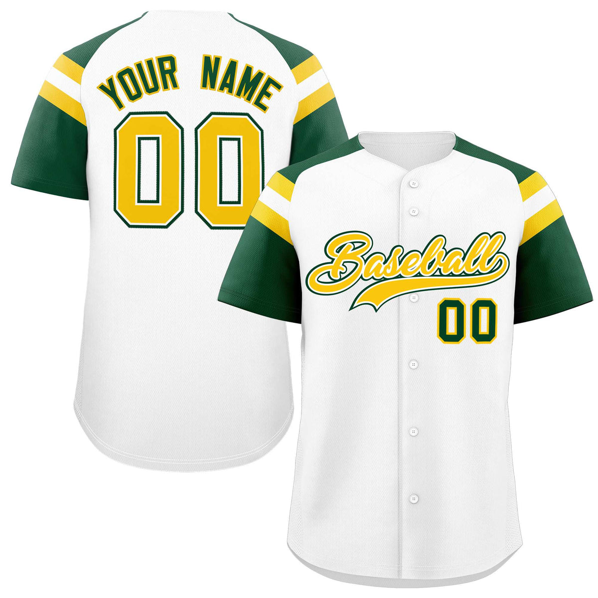 Custom White Green Contrast Raglan Sleeves Authentic Baseball Jersey| KXKSHOP