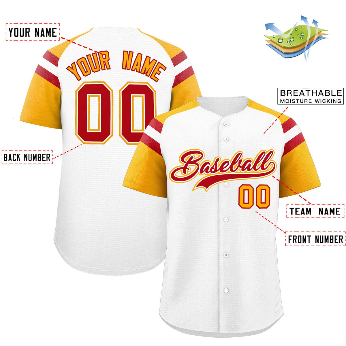Custom White Yellow Contrast Raglan Sleeves Authentic Baseball Jersey| KXKSHOP